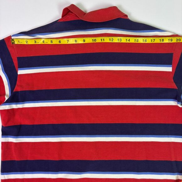 Vintage Polo Ralph Lauren Men's L Red Navy Stripe Preppy Polo Shirt Made in USA - Picture 7 of 10